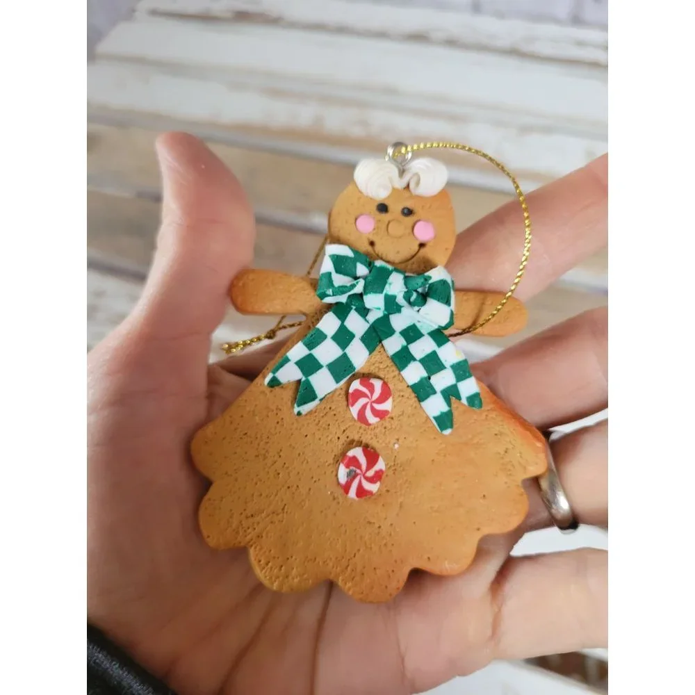 Gingerbread green bow tie‎ girl candy cookie ornament vintage Xmas tree